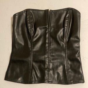 Leather Bustier Velcro Side Closure in S Black Split Front Stretchy Back